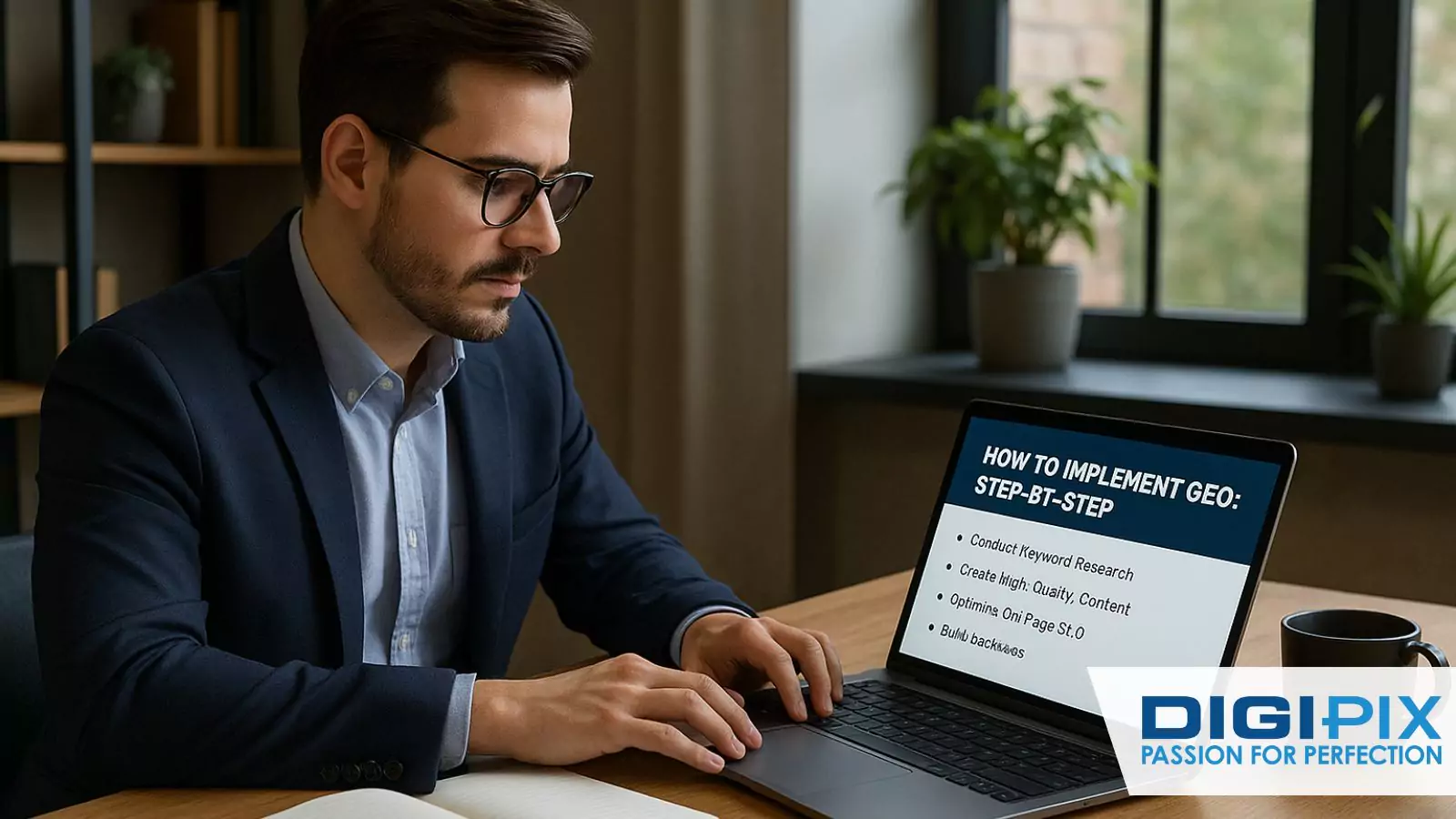 Master GEO step-by-step with DigiPix research keywords, craft quality content, optimize on-page & build backlinks for unbeatable SEO!