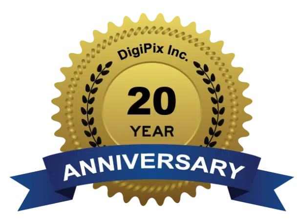 DigiPix 20 year aniversary title badge